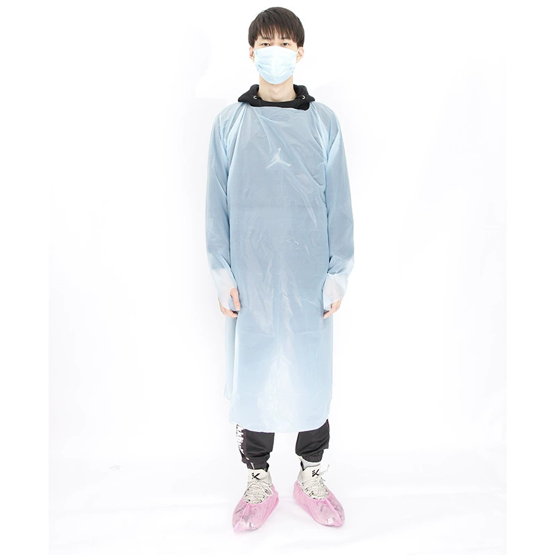 Одноразовый защитный халат из СПЭ, фартук из СПЭ, халат для обратной накладки, лабораторный халат с застежкой на палец, изоляционный халат из СПЭ для чистых помещений