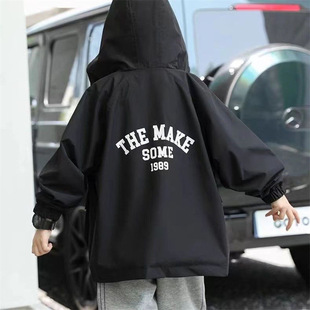 Children's Jacket Spring and Autumn New Boys' Coat Windproof Waterproof Hooded Top for Older Kids Korean Style Stylish Trendy