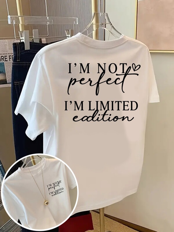 [Double Front and Back Image] Short-sleeve T-shirt - "I'm Not Perfect," Limited Edition Fashion Print - Women's Spring/Summer Trend Print