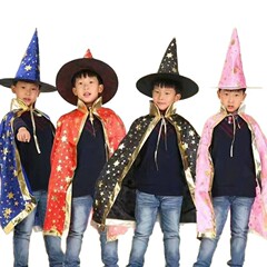 ハロウィンマント子供演出演出服小巫婆魔法使いコスプレ五星マント帽子セット