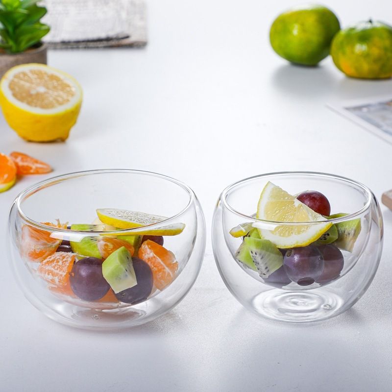 Tazones de vidrio de borosilicato de doble capa para ensalada, fruta o cocina