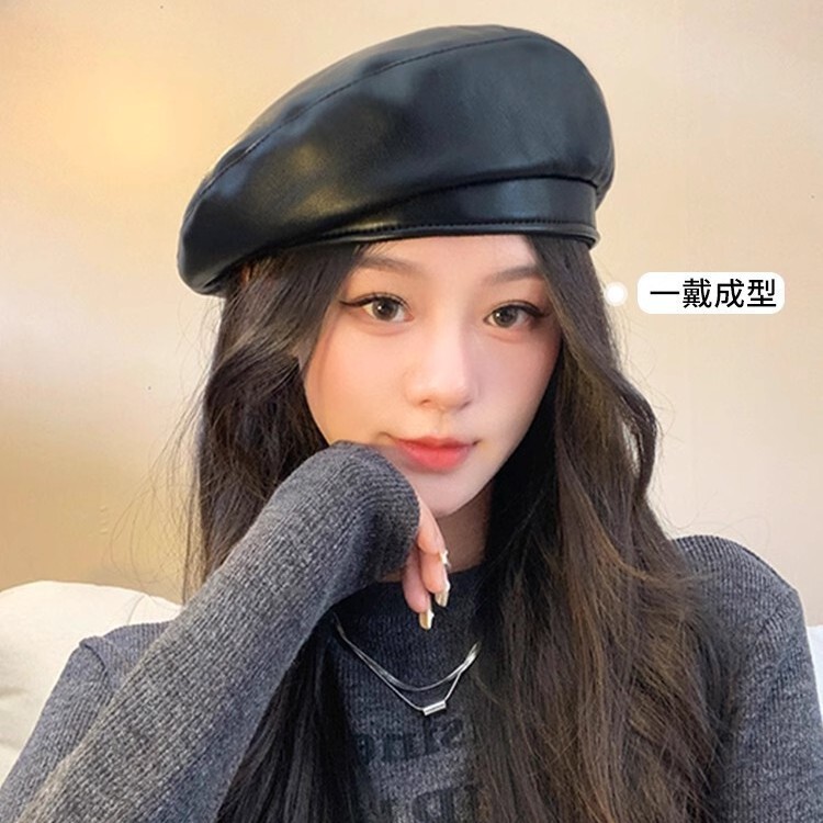 秋季帽子女日系百搭八角帽复古皮质贝雷帽显脸小春秋英伦风画家帽|undefined