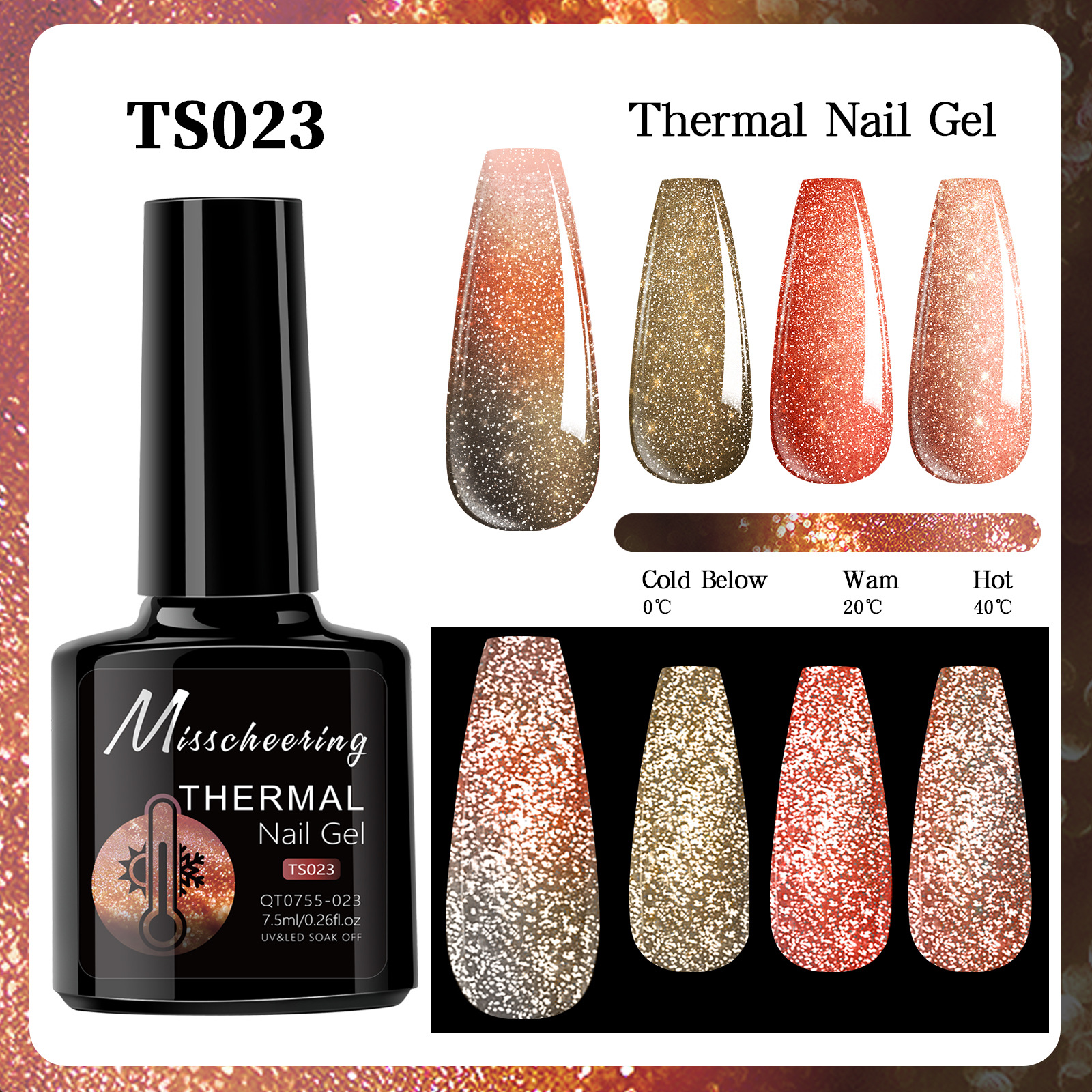 Esmalte de uñas de gel con efecto aurora que cambia con la temperatura, gel de diamante opal, gel de fototerapia de tres etapas que cambia con la temperatura, juego al por mayor.
