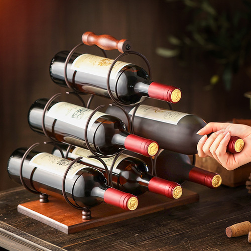 Creative Red Wine Rack Ornament, Solid Wood Upside-Down Wine Cup Rack, Home Use Living Room European Wine Cabinet Display Stand
