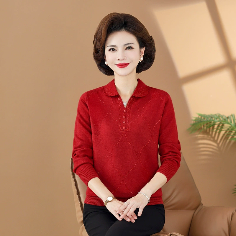 Одежда для мам среднего возраста, весна и осень, новая нижняя рубашка, верхняя одежда, осенне-зимний свитер для женщин среднего и пожилого возраста, зима с длинным рукавом