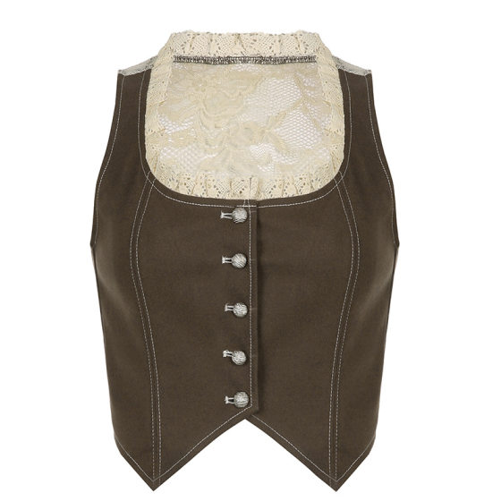 2024 spring European and American AliExpress fashion temperament personality design lace stitching lace square collar solid color vest