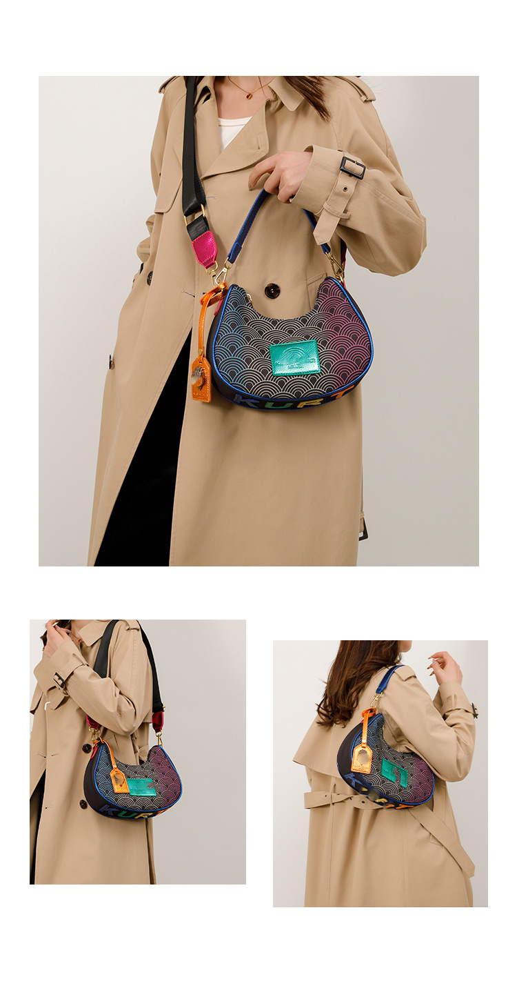 2025 bolso de mujer, personalidad de nicho de alta gama, bolso de axila de color degradado, bolso de axila de hombro, venta caliente transfronteriza, bolso de luna nueva