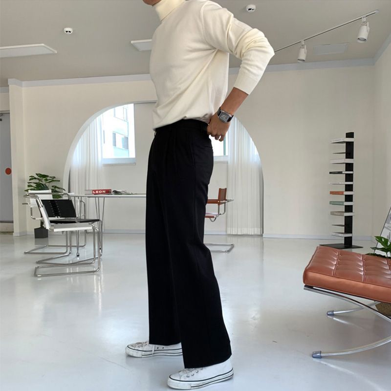 Men's Slim Fit Turtleneck Sweater – Korean-Inspired, Solid Color, Long Sleeve Pullover (M-3XL, Black/White/Apricot/Brown/Camel_voghion.com