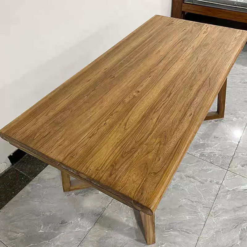 老榆木茶桌长条桌子快餐店面馆实木餐桌复古吧台简约木质长条桌