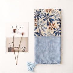 2022新款植物花卉印花棉麻手感絲巾流蘇大紗巾時尚百搭旅遊沙灘巾