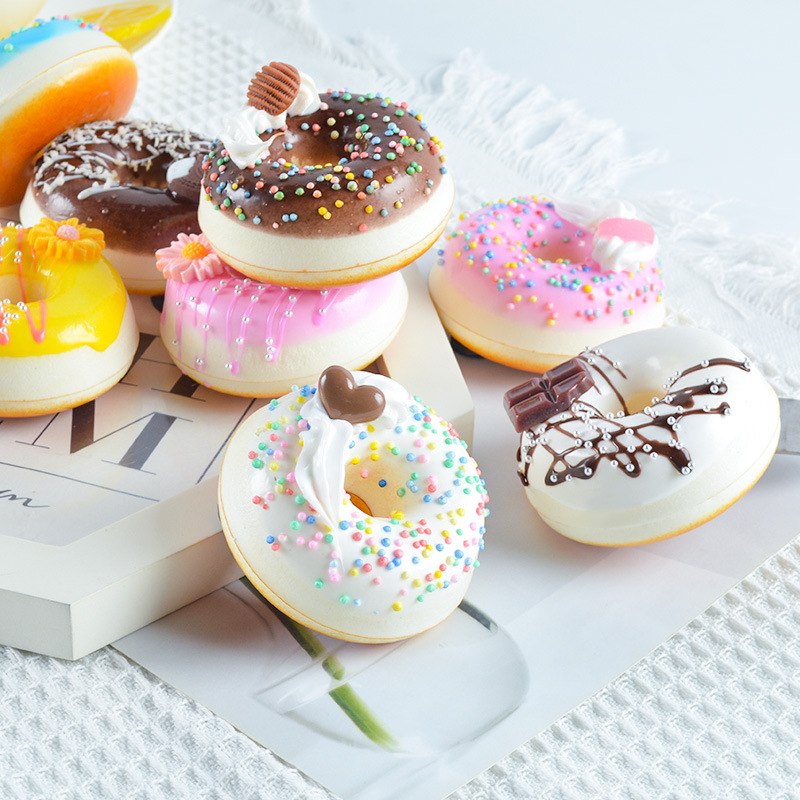 PU large simulation donut food toy model simulation dessert cake bread refrigerator magnet dessert table decoration ornaments