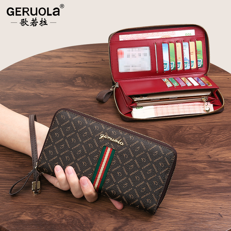 Cartera de fábrica de artículos de cuero Ge Ruola, cremallera para mujer, posición larga de gran capacidad para múltiples tarjetas, billetera para teléfono móvil, estilo europeo y americano