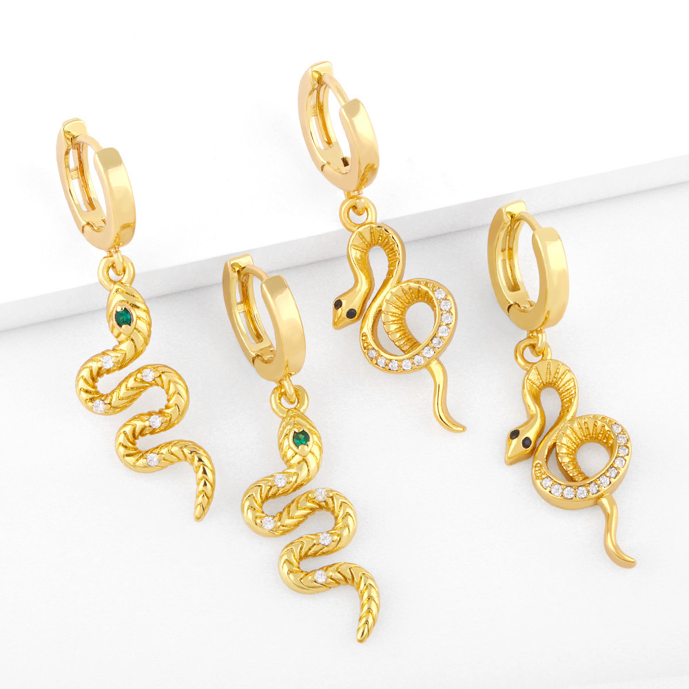 Fashion Retro Diamond-encrusted Zircon Snake-shaped Copper Drop Earrings display picture 2