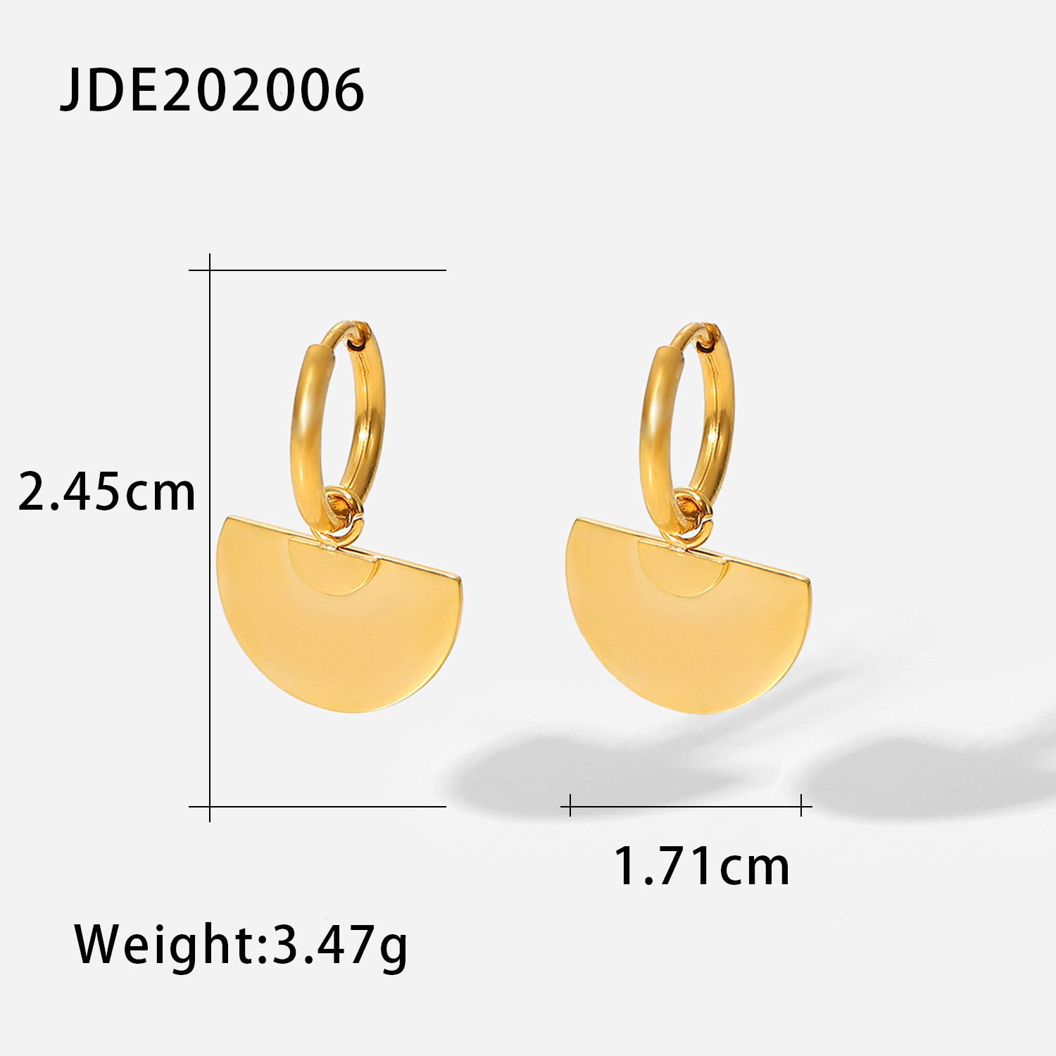 18k Gold Glossy Fan-shaped Semicircle Pendant Stainless Steel Earrings display picture 4