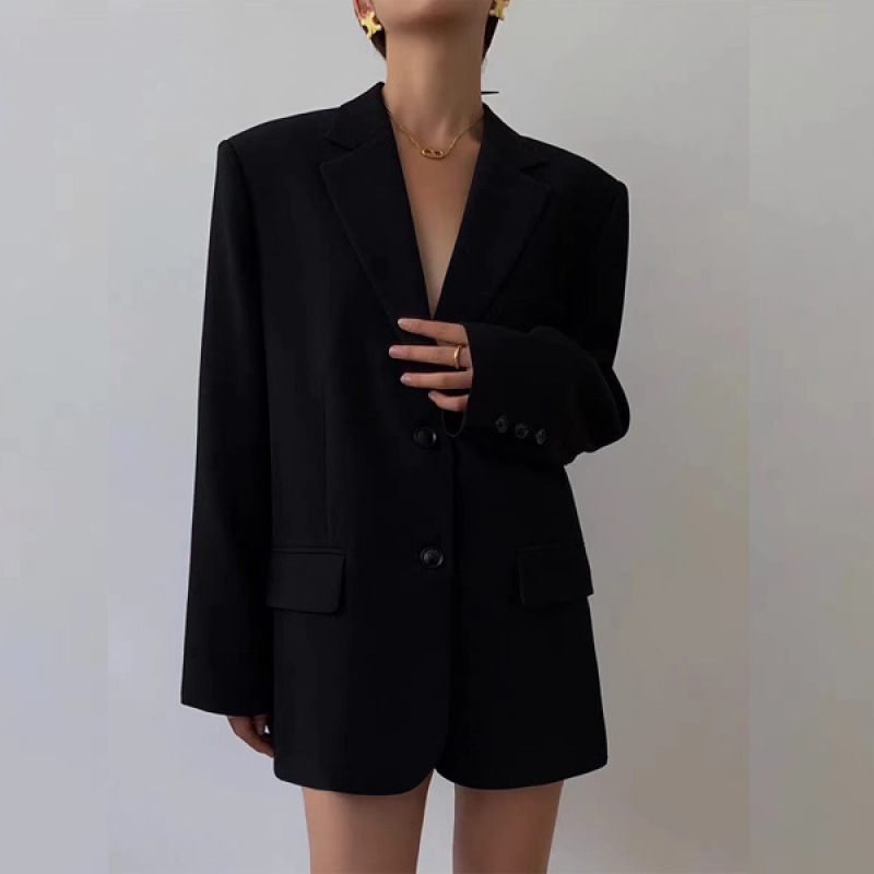 Black suit jacket women 2024 autumn new style Korean version loose retro casual slim fit blazer versatile