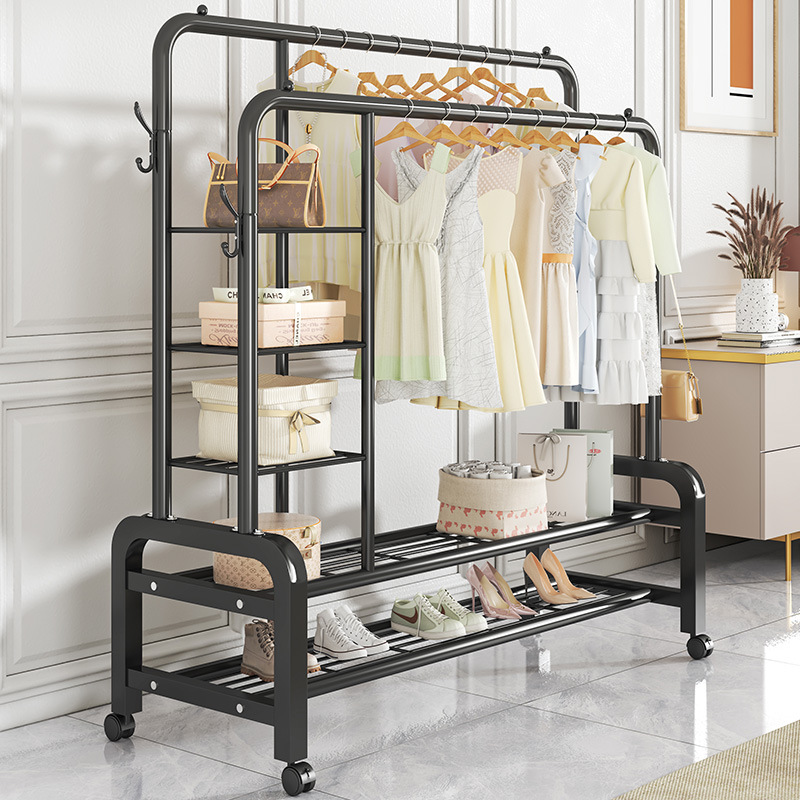 간단한 옷 옷걸이 바닥에 서있는 가정용 침실 옷 옷걸이 기숙사 실내 발코니 옷 옷걸이 접이식 옷 기둥