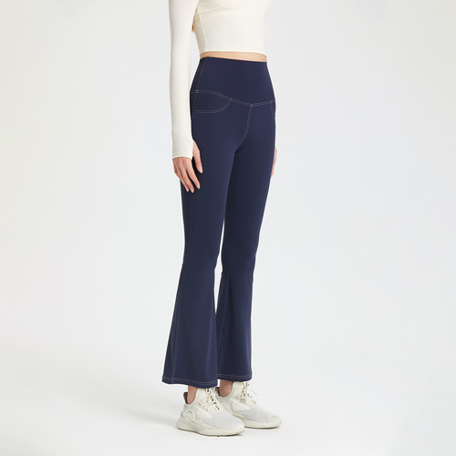 Cross-border European and American naked quick-drying yoga bell-bottom pants for women, high-waisted hip-raising slimming sports pants, fitness casual wide-leg pants