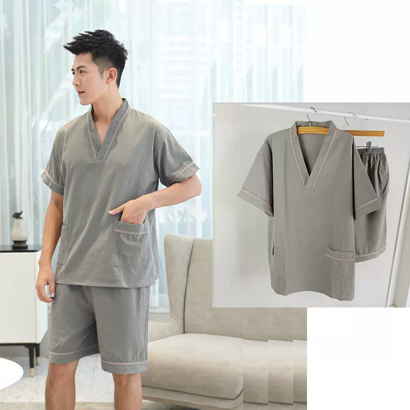 Мужской костюм из чистого хлопка, новый костюм большого размера, домашняя одежда для массажа ног, пижамы, центр массажа и купания, женский халат.