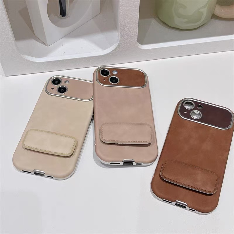 Maillard cuero de color sólido para iPhone15 soporte plegable 16ProMax funda para teléfono 13 Apple 14 hembra 16