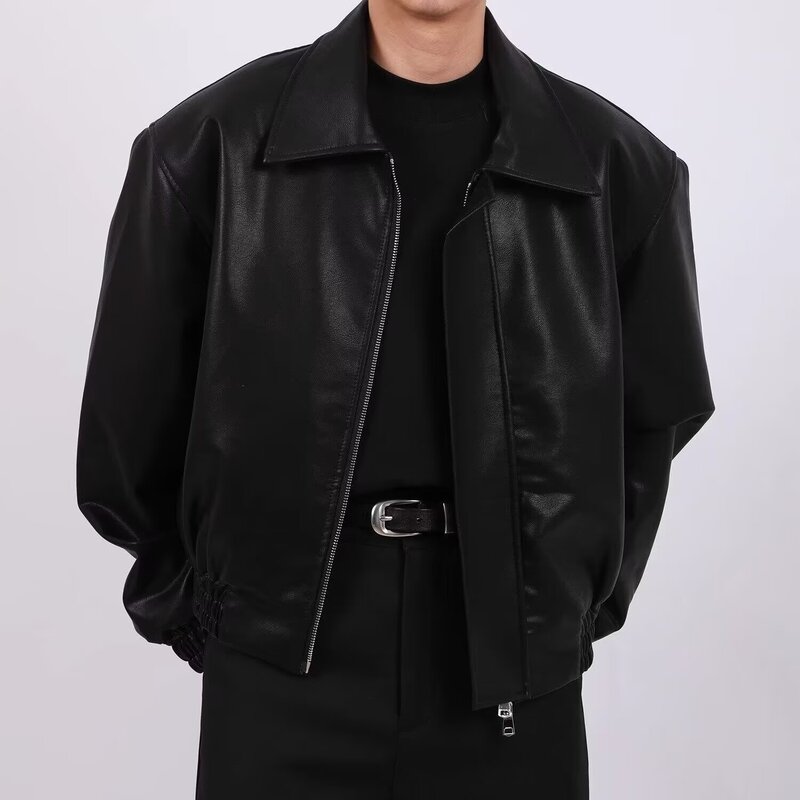 Factory Direct Sales American Retro Cleanfit Leather Jacket Men's Autumn and Winter Pure Color Loose Jacket Cotton Jacket Trendy Factory Direct Sales American Retro Cleanfit Leather Jacket Men's Autumn and Winter Pure Color Loose Jacket Cotton Jacket Trendy
