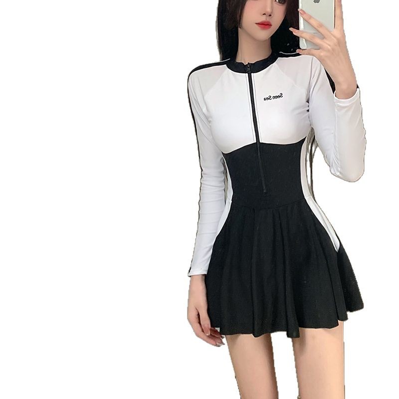 One-piece swimsuit women's belly-covering slimming conservative swimsuit student swimming pool special long sleeve sun protection sports swimsuit