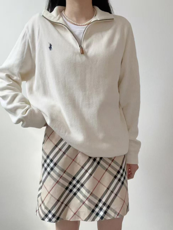 跨境可扫码/拉夫小马标半拉链高领长袖针织上衣男女同款百搭款|undefined