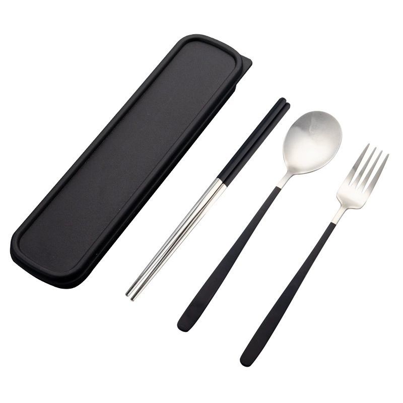Spoon, chopsticks, fork, set stainless steel, handheld Korean tableware for elementary school students, storage system, 3 piece set