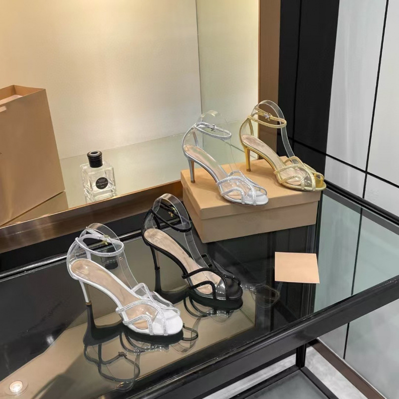 2025 Summer New Style Round-Toe Rhinestone High-Heeled Hollow Shoes for Women, Sparkling Rhinestone-Decorated Closed-Toe Roman Sandals for Women