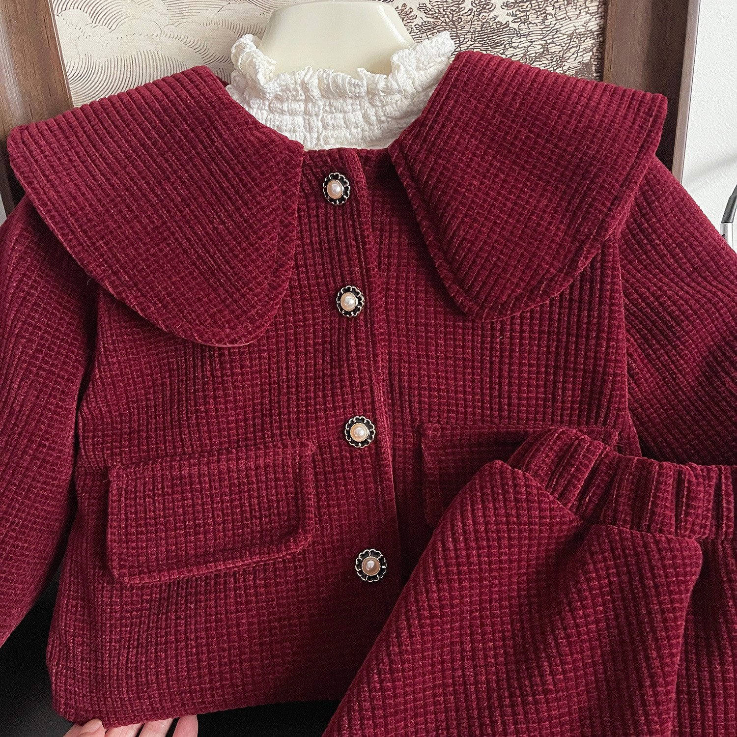 Mädchen Winter Set Mit Großem Kragen In Rot Aus Plüsch_voghion.com