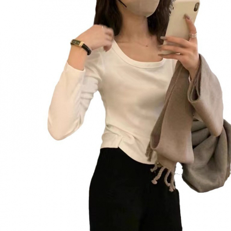 不拿后悔！十三行R*S2025秋款简约u领弹力显瘦正肩体恤打底女上衣|undefined