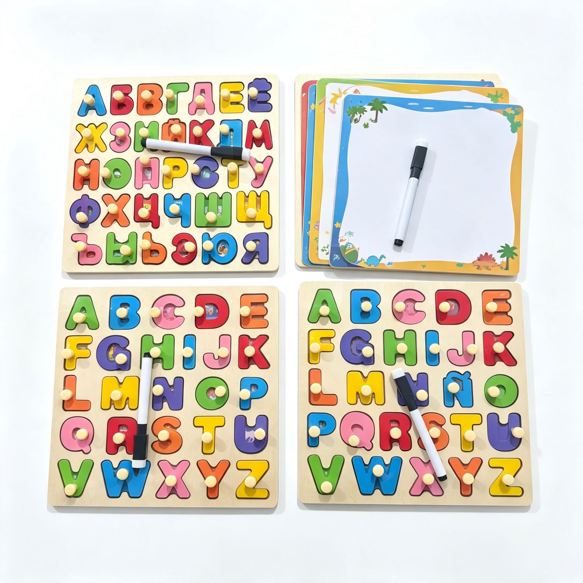 Rompecabezas de madera para niños, juego de emparejamiento cognitivo de números, alfabeto y animales, tablero Montessori, juguete educativo para la primera infancia