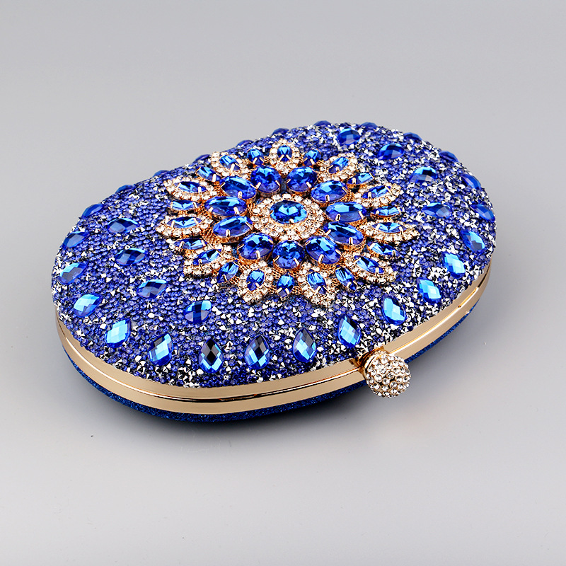 Red Green Blue Pu Leather Polyester Flower Rhinestone Oval Evening Bags display picture 2