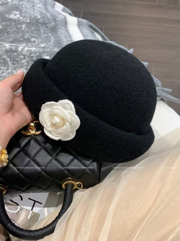 法式羊毛白色礼帽女秋冬赫本风优雅珍珠千金帽子女感贝雷帽显脸小|undefined