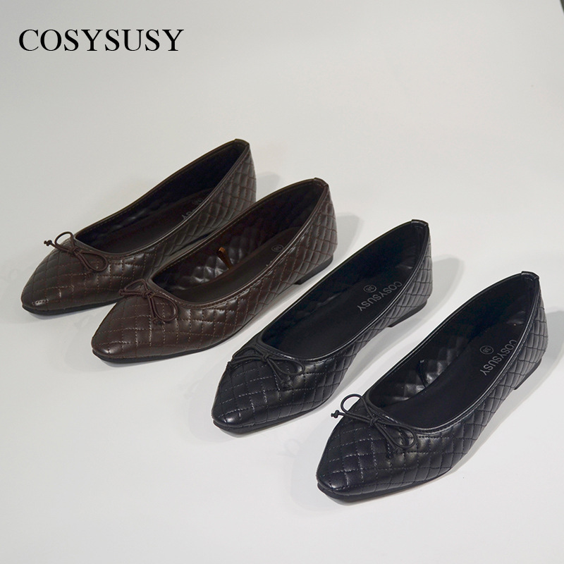 外貿淺口方頭單鞋女2022春秋新款平底瓢鞋低跟軟皮單鞋女孕婦鞋