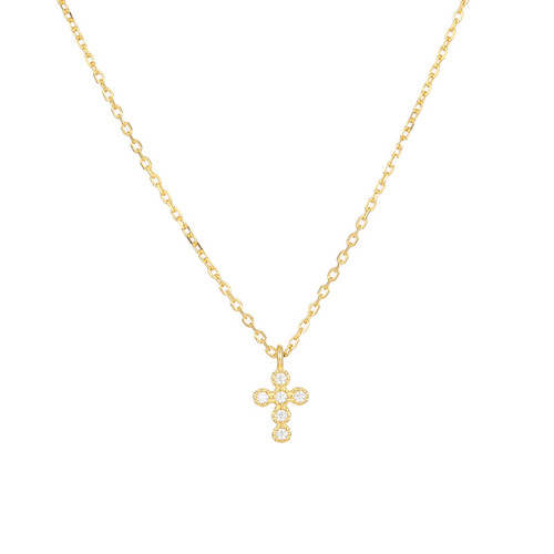 925 Pure Silver Korean Style Diamond Accented Zirconia Cross Necklace for Instagram - Cool and Elegant Choker Necklace, Drop Ship