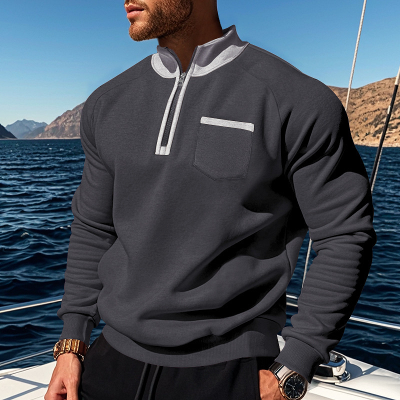 Men's Half Zip Sweatshirt With Stand Collar For Autumn And Winter_voghion.com