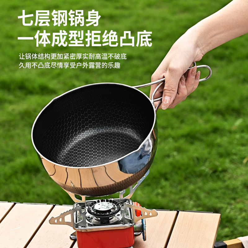 Ollas al aire libre utensilios de cocina para acampar portátil camping 316 wok de acero inoxidable mango antiadherente wok plegable pequeño