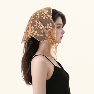Spring and Summer New Style French Retro Floral Versatile Triangle Scarf Fashionable High-Quality Lace Women's Sweet Hair Tie Headwear