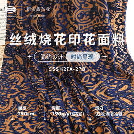 丝绒烧花印花面料 现货190g春秋微弹双色丝绒烧花时尚女装针织布