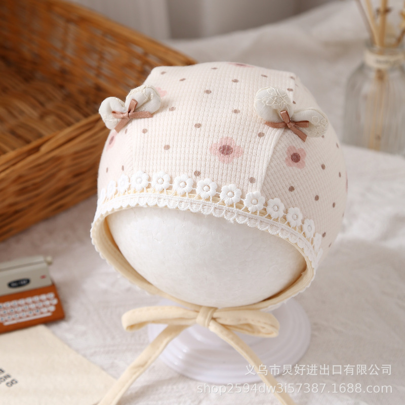 宝宝帽子春秋护耳帽可爱韩版系带宫廷包头帽婴幼儿百天护囟门胎帽|undefined