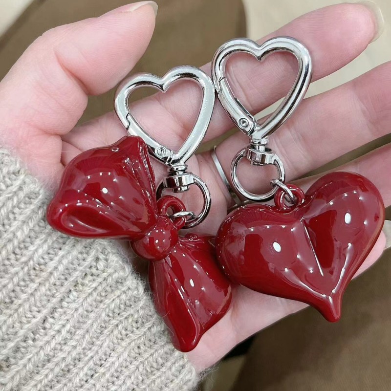 26g Weight Keychain Classification 1 Piece Quantity Daily Occasion Acrylic Material Heart Shape, Bow Knot Pattern Plating Design Sweet Style 1 Piece Sweet Heart Shape Bow Knot Acrylic Plating Keychain 7
