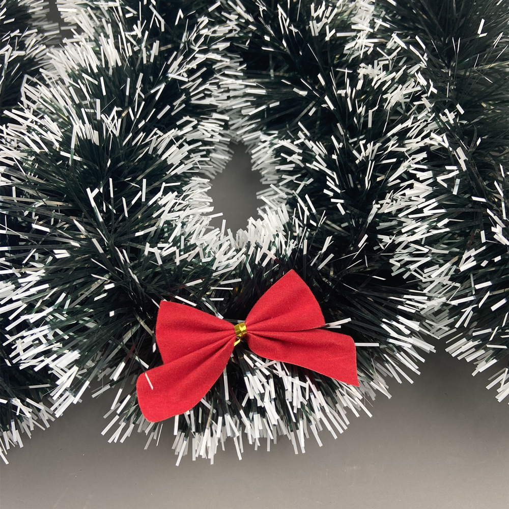 Transfronterizos nuevos 2 metros de cifrado verde oscuro borde blanco lana verde decoración navideña de color tira de flores de nieve encaje