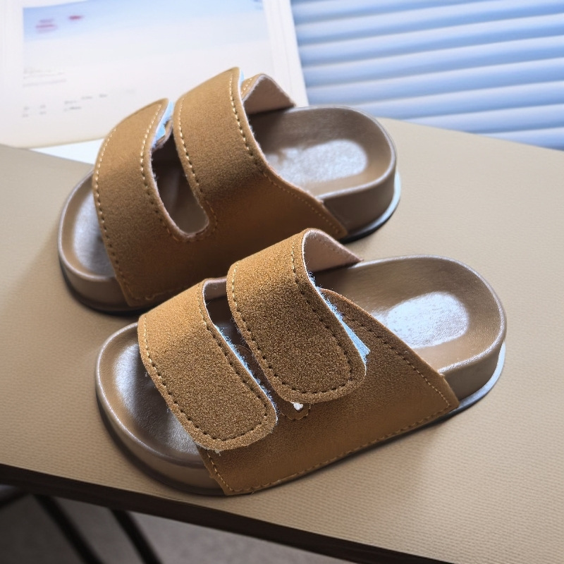 Fashionable Children's Thick-Soled Slippers for Men and Women, Trendy Outer Wear Velcro Detachable Boken Shoes for Small and Medium-Sized Children, Sandals and Slippers