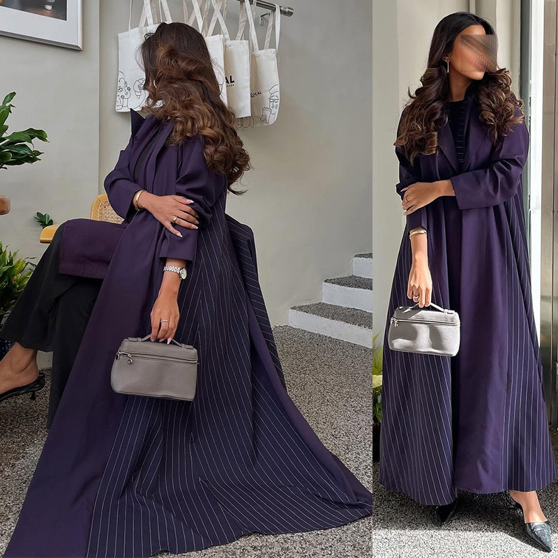 Ln178Modest Fashionable Cardigan New Elegant Long Dress Purple Long-Sleeved Elegant Robe