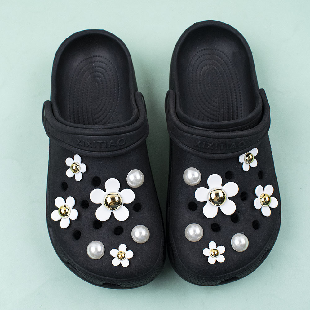 Transfronterizo nuevos zapatos agujero accesorios DIY resina girasol cinco pétalos perla Decoración Accesorios hebilla extraíble