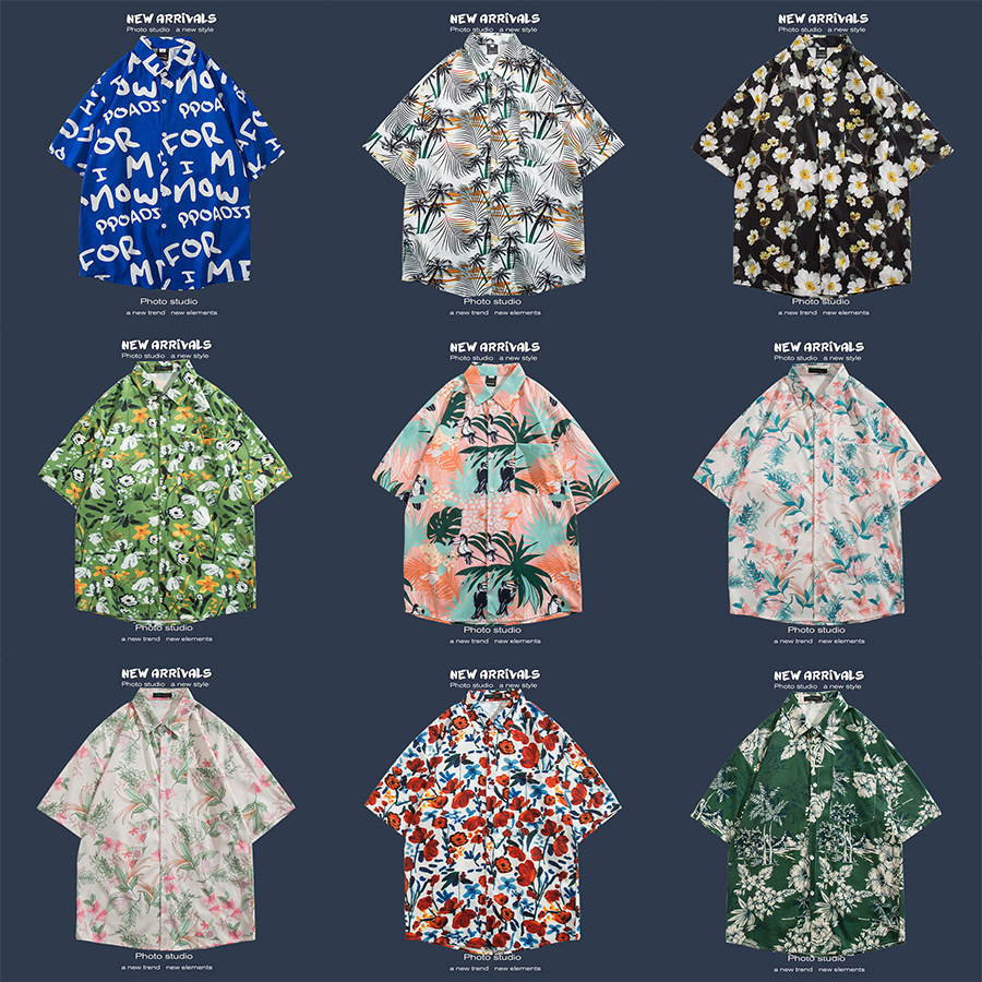 Camisa floral de manga corta Estilo de Hong Kong estilo retro de vetiver Estilo coreano moda guapo camisa de hombres y mujeres de moda y top de hadas