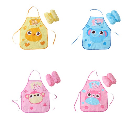 Cute children waterproof apron sleeves female art painting clothes kindergarten little boy kitchen eating coveralls