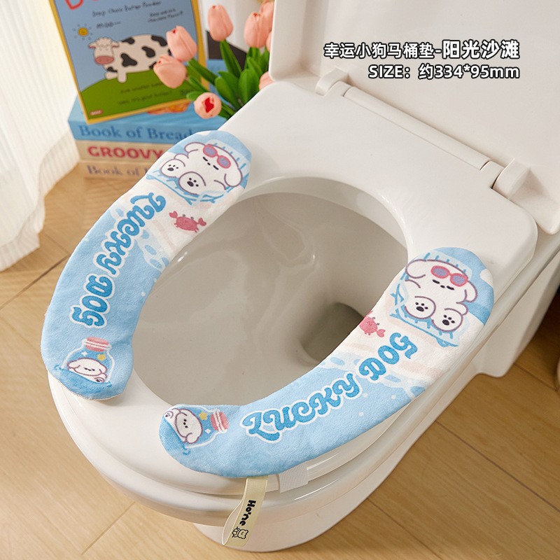 Alfombrilla de inodoro de otoño e invierno, engrosamiento para el hogar, nueva funda de inodoro, cojín de inodoro de dibujos animados con cremallera universal de cuatro estaciones