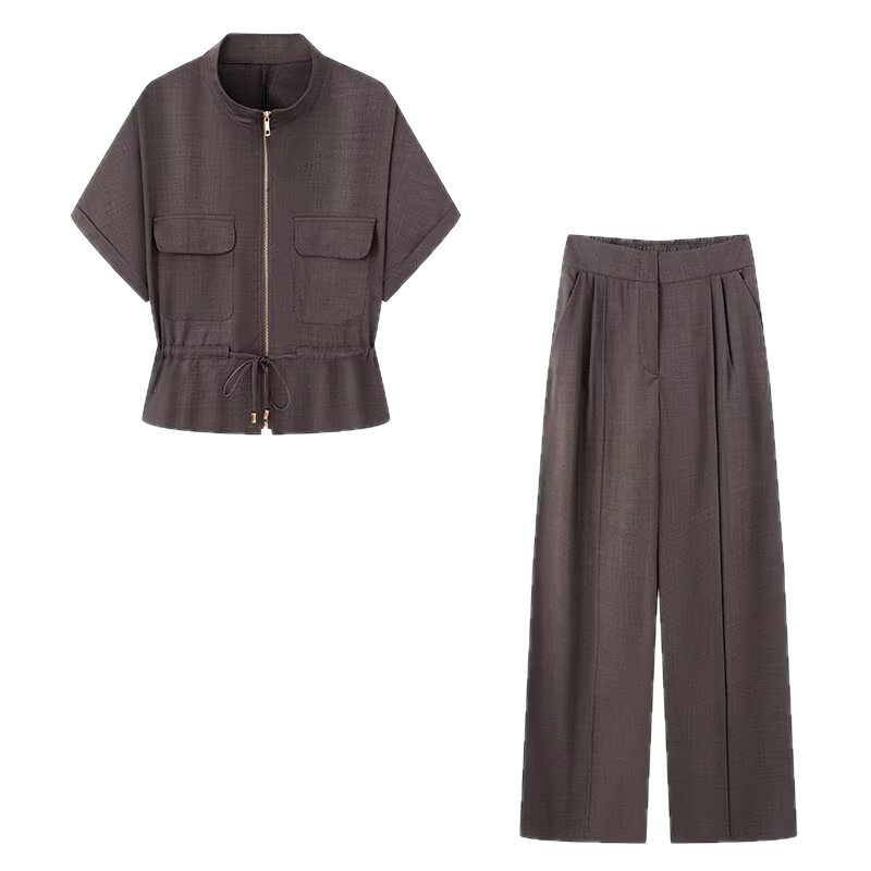 Summer New Short Sleeve Hunting Shirt Pleated High Waist Trousers