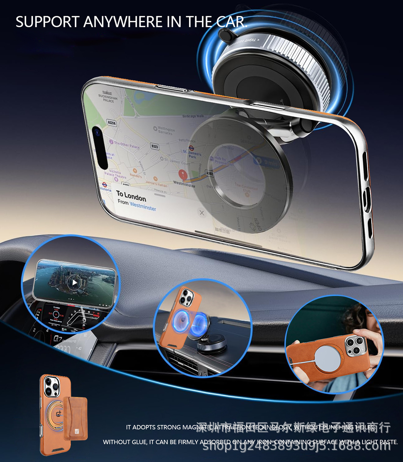 Ốp lưng da cao cấp iPhone 16/17 Pro Max chống rơi tích hợp giá đỡ xoay từ tính — Màu đen, Nâu thanh lịch, Nâu mocha, Màu xám chi tiết 5